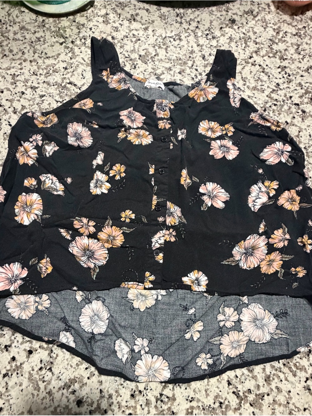 Black Floral Button-Front Women's Tank Top - L